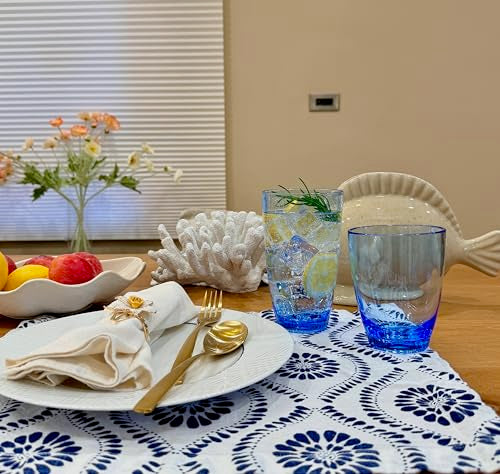 KLIFA- ETON- 15.2 & 20.8 ounce, Acrylic Tumbler & Highball Drinking Glasses Set, BPA-Free, Stackable Plastic Drinkware, Dishwasher Safe Cups, Blue - color: Ocean Blue, style: 15.2 & 20.8 ounces, Set of 8