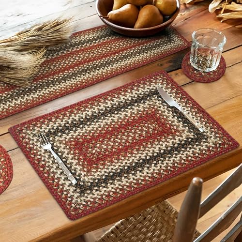 Homespice Chester Braided Placemats for Cabin Decor, Rect 13x19 Set of 6 | Red Everyday and Holiday Table Mats and Dining Table Mats for Kitchen, Rich Colors, Reversible, Durable and Easy to Clean - color: Chester