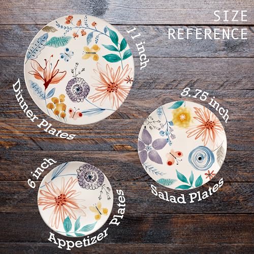 Bico Blossom Symphony Salad Plates Set of 4, 8.75 Inch Ceramic Dessert Plates for Salad, Appetizer, Side Dishes, Microwave and Dishwasher Safe, Gift for Housewarming and Thanksgiving - color: Blossom Symphony