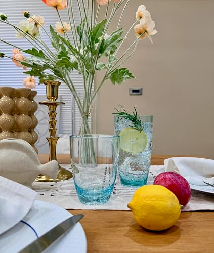 KLIFA- ETON- 15.2 & 20.8 ounce, Set of 8, Acrylic Tumbler & Highball Drinking Glasses Set, BPA-Free, Stackable Plastic Drinkware, Dishwasher Safe Cups, Turquoise - color: Turquoise, style: 15.2 & 20.8 ounces, Set of 8