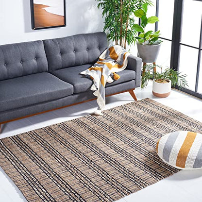 SAFAVIEH Natural Fiber Collection Accent Rug - 4' x 6', Black & Natural, Handmade Flat Weave Stripe Jute & Cotton Jute, Ideal for High Traffic Areas in Entryway, Living Room, Bedroom (NFB651Z) - color: Black/Natural, size: 4' x 6' (Rectangular)