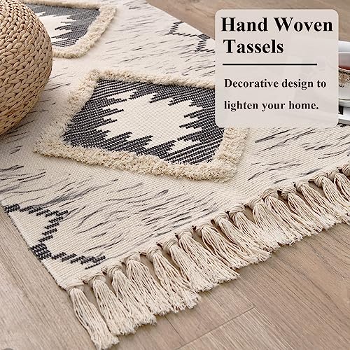 Boho Runner Rug 2'x6', Washable Hallway Rug Runner Non Slip Rubber Backed, Kitchen Farmhouse Area Rug Floor Mat with Tassels, Tufted Woven Cotton Entryway Carpet, Grey - color: Grey, size: 2' x 6' (Runner)