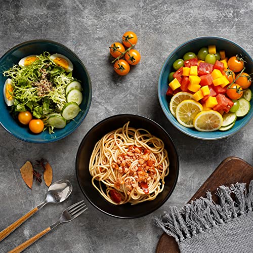 Selamica Ceramic Pasta Bowls 50 OZ, Large Salad Bowls for pasta, Matte Black - color: Matte Black, size: 8.6 Inch