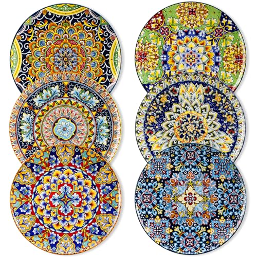 vancasso Ceramic Dinner Plates Set of 6, 10.5 Inch, Microwave Safe | Salad Plates Set, Colorful Bohemian Style Dishes for Kitchen - size: 10.5in