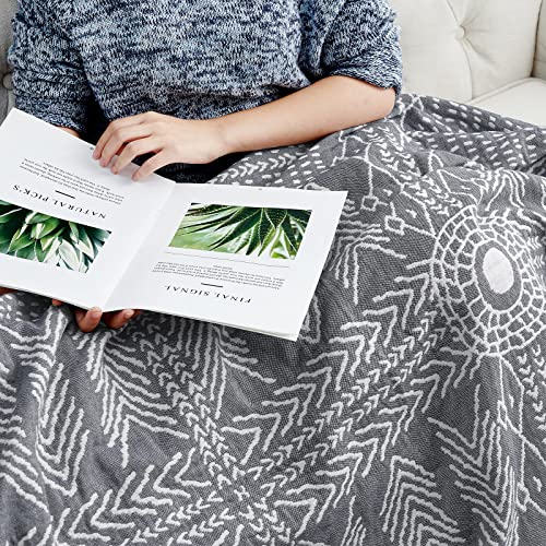jinchan 100% Cotton Muslin Blanket Twin Boho Throw Blanket 50x60 Gray | 3-Layer, Tribal Geometric Quilt, Cooling Breathable Lightweight, for Adult, Soft, Reversible, Summer, Couch, Sofa, Bedroom - color: A. Boho Grey, size: 50"x60"