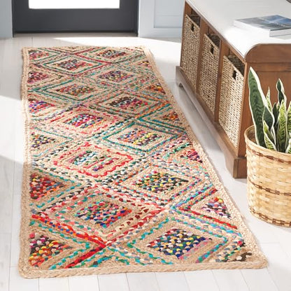 SAFAVIEH Cape Cod Collection Accent Rug - 2' x 3', Natural & Red, Handmade Flat Weave Diamond Braided Jute & Denim, Ideal for High Traffic Areas in Entryway, Living Room, Bedroom (CAP354B) - color: Natural/Red, size: 2' x 3' (Rectangular)
