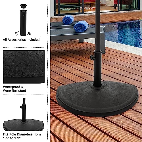 Pure Garden Half Umbrella Outdoor Patio Umbrella Base, Black, 32lb | Weighted Resin and Cement Patio Umbrella Stand Outdoor - 9.8” Stem Fits 1.5-1.9” Diameter Poles - Half Round Umbrella Base