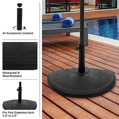 Pure Garden Half Umbrella Outdoor Patio Umbrella Base, Black, 32lb | Weighted Resin and Cement Patio Umbrella Stand Outdoor - 9.8” Stem Fits 1.5-1.9” Diameter Poles - Half Round Umbrella Base