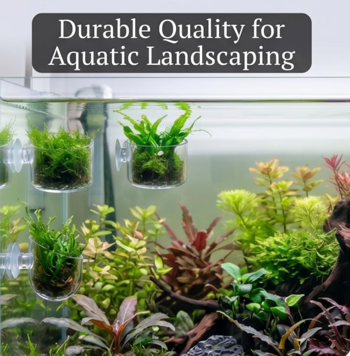 2Pcs Aquarium Plant Pot, Fish Tank Planter with Suction Cups, Plants Holder Decoration Cup