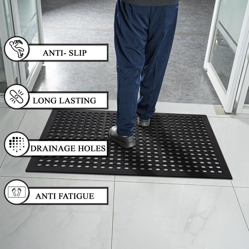 A1 Home Collections Anti Fatigue Mat, 0.6" Thick Heavy Duty Rubber Floor Mat with Drainage Holes - Non-Slip Kitchen, Bar & Restaurant Mat, 24x36 in (3 Pack) - size: 3 Pack - 36"L x 24"W x 0.6"Th