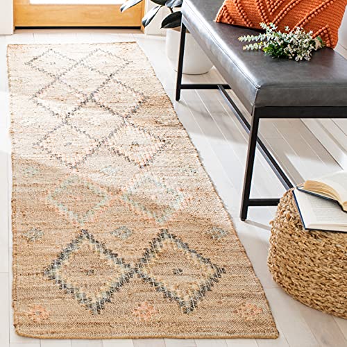 SAFAVIEH Kilim Collection Runner Rug - 2'3" x 9', Natural & Blue, Handmade Moroccan Boho Jute & Cotton, Ideal for High Traffic Areas in Living Room, Bedroom (KLM753A) - color: Natural/Blue, size: 2'3" x 9' (Runner)