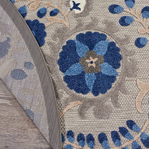 Nourison Home Aloha Natural Blue 5'3" x Round Area Rug - Easy Clean, Non Shedding, Bed Room, Living Room, Dining Room, Kitchen (5' x Round) - color: Natural Blue, size: 5'3" (Round)
