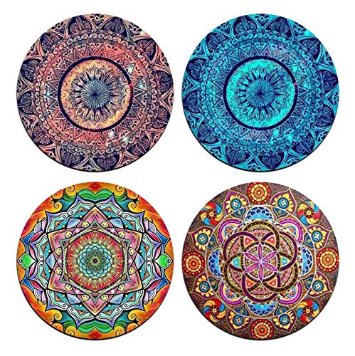 Mandala Pattern Round Coaster Set - Made of Recycled Rubber - Set of 4 - color: Mandala Pattern