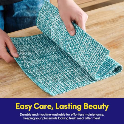 Sweet Home Collection 100% Cotton Placemats for Dining Room Rectangle Two Tone Woven Fabric 13" x 19" Soft Durable Table Mat Set, Set of 6, Turquoise - color: Turquoise, size: Rectangle 13" x 19"