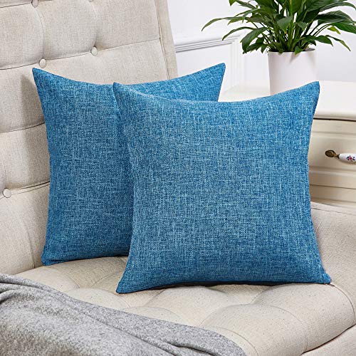 Anickal Set of 2 Pillow Covers Rustic Linen Decorative Square Throw Pillow Covers 18x18 Inch for Sofa Couch Decoration - color: Baby Blue, size: 18" x 18" (Pack of 2)