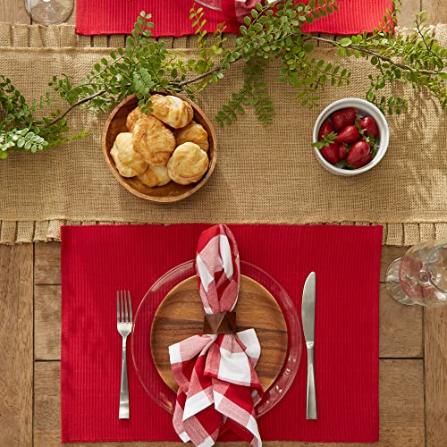 DII Basic Everyday Ribbed Tabletop 100% Cotton, Placemat Set, 13x19, Tango Red, 6 Piece - color: Tango Red, size: 13x19"