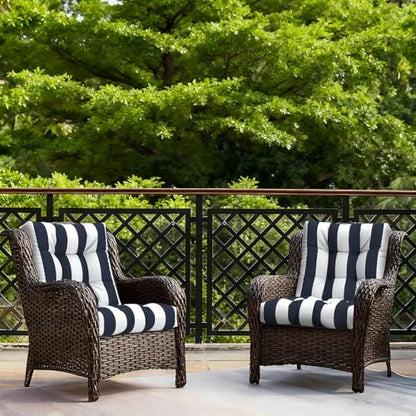 LVTXIII Outdoor Tufted Low Back Cushions Set of 2 Patio Seasonal Replacement Rocking Chair Cushion with Ties, Solid Seat and Back Chair Cushion, 42 L x 21W, Cabana Navy - color: Cabana Navy, size: 42x21x4