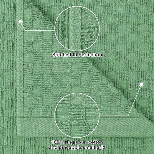 Homaxy 100% Cotton Terry Kitchen Towels(15" x 25", 8 Pack), Grass Green | Soft and Super Absorbent Dish Towels, 380 GSM Reusable Tea Towel with Hanging Loop, Pineapple Grid Designed - color: Grass Green, size: 15 x 25 - 8 Pack