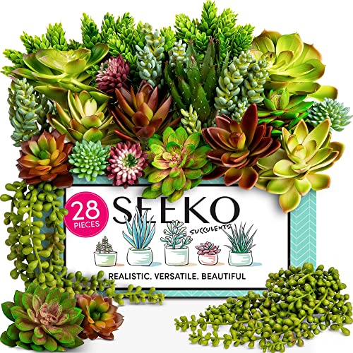 SEEKO Succulents Plants Artificial Unpotted – 28 Pack Fake Plants Set | Faux succulents for indoors & outdoors, uv resistant, realistic DIY home & office decor, no watering needed - size: 28 Pack