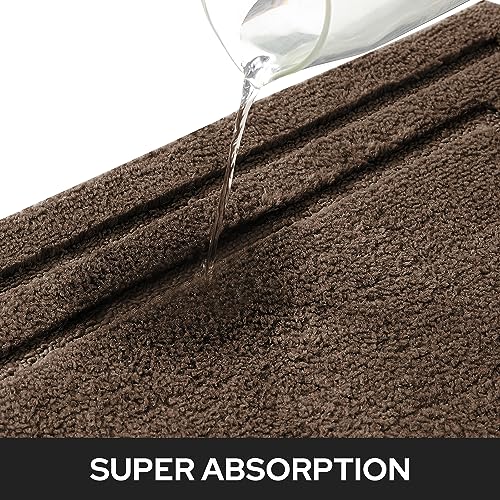 HOMEIDEAS Bathroom Rugs Sets 2 Piece, Super Soft and Absorbent Non Slip Microfiber Machine Washable Bath Mat Set (20" x 32" + 16" x 24", Brown) - color: Loop- Brown, size: 1'4" x 2'8" (16"x24"+20"x32")