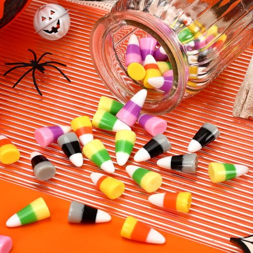 JUNEBRUSHS 50 Pcs Halloween Resin Candy Corn Charms Artificial Candy Corn Vase Filler Ornaments For Halloween Party Crafts Decorations - style: Corn Style