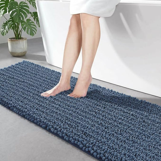 Disolla Blue Bathroom Runner Rug 24x60 Inch - Large Long Chenille Bath Mat, Thick Shaggy Plush Absorbent Floor Mat, Non-Slip Runner for Master Bathroom and Bedside - color: Blue, size: 2' x 5' (24''x60'' Bathroom Rug)