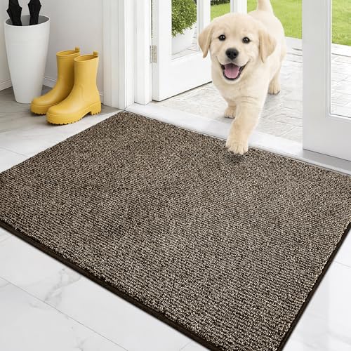 PURRUGS Dirt Trapping Indoor Door Mat, 24" x 35.5", Heathered Brown | Machine Washable, Non-Slip, Waterproof TPR Backing, Super Absorbent, Low Profile, Entryway Rug for Muddy Paws and Shoes - color: Heathered Brown, size: 24" X 35.5" (Rectangular)