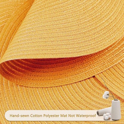 FunWheat Round Braided Placemats Set of 6 Place mats for Dining Tables Woven Heat Resistant Table Mats 15 inch (Yellow,6pcs) - color: Solid Yellow, size: 6pcs