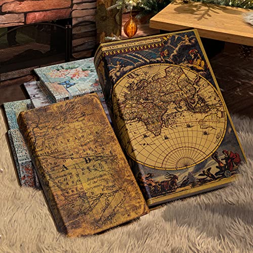 Decorative Book Box Set of 2, Trinket Keepsake Storage Boxes Book | Shaped Storage Box Vintage Style Decorative Faux Books Boxes Globe Antique Books for Home Decoration Old World Map Pattern - color: Map Pattern-Set of 2