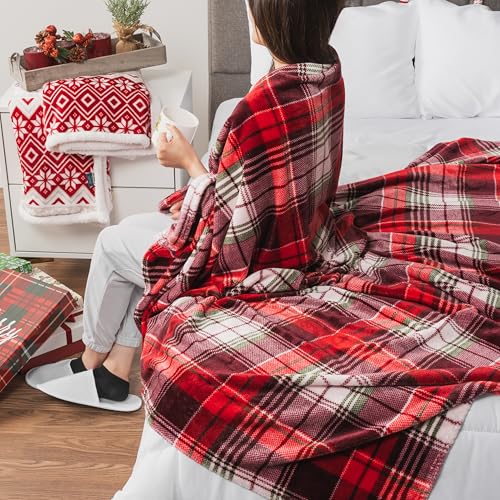 PAVILIA Christmas Throw Blanket | Holiday Christmas Red Fleece Blanket | Soft, Plush, Warm Winter Cabin Throw, 60x80 (Red Green Plaid) - color: Holiday - Plaid Red, size: 60 X 80 Inches - Twin