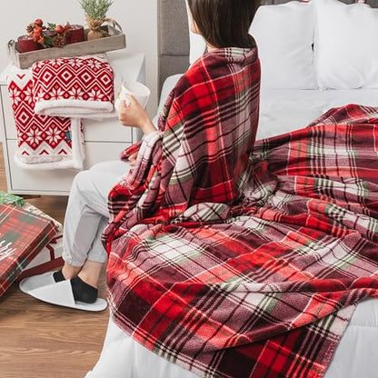PAVILIA Christmas Throw Blanket | Holiday Christmas Red Fleece Blanket | Soft, Plush, Warm Winter Cabin Throw, 60x80 (Red Green Plaid) - color: Holiday - Plaid Red, size: 60 X 80 Inches - Twin