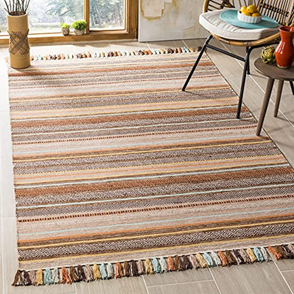 SAFAVIEH Area Rug 8x10 - Montauk Collection - Large - Brown & Multi, Handmade Cotton, Boho Stripe Fringe Design, Ideal for Living Room, Bedroom, Office, Dining Space (MTK901H) - color: Brown/Multi, size: 8' x 10' (Rectangular)
