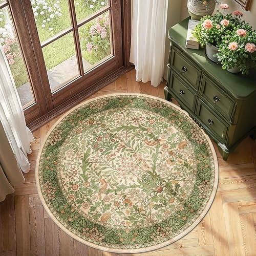 4ft Round Washable Area Rug Non-Slip Carpet for Bedroom Pink Green - color: Pink Green (Larger Pattern), size: 4' (Round)