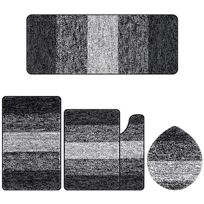 Bsmathom Bathroom Rug Set 5 Piece, Plush Microfiber Bath Mat, Black | Extra Water Absorbent, Non Slip Washable Runner Bath Rugs with Toilet Lid Cover and U-shaped Contour Toilet Mat - color: Black, size: 18"x26"+20"x31"+20"x48"+U20"x24"+Cover19"x21"