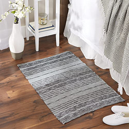 DII Woven Rag Rug Collection Recycled Yarn Variegated Rustic Stripe, 2x3', Gray - color: Grey