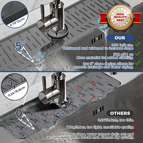 24" Splash Guard Plus Size Silicone Sink Faucet Drying Mat Handle Drip Catcher Tray Dish Sponge Holder Kitchen Accessories Protector Home Organization Gadgets Organizer - size: Grey: 23.4"x5.7"