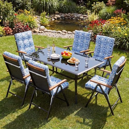 Hoteam 4 Set Outdoor Patio Chair Cushions 20 x 42 in Deep Seat Waterproof Patio Cushions Set for Furniture Replacement Removable Seat and Back (Mediterranean) - style: Mediterranean