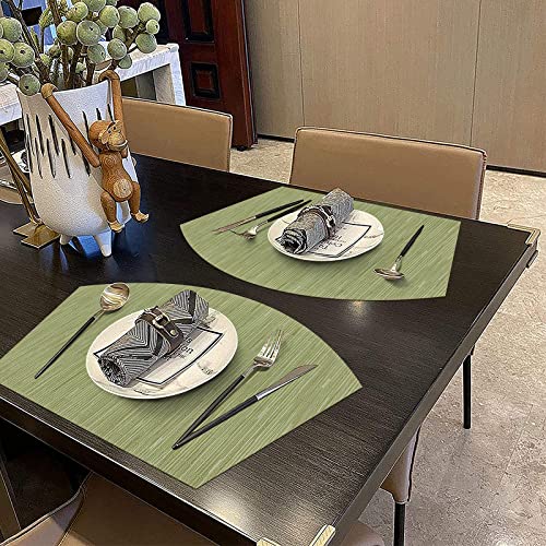SHACOS Large Size Wedge Shape Placemats with Centerpiece Round Mat Set of 5 Round Table Place Mats Washable Dining Table Placemats Reversible, Green - color: Green