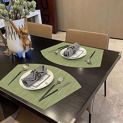 SHACOS Large Size Wedge Shape Placemats with Centerpiece Round Mat Set of 5 Round Table Place Mats Washable Dining Table Placemats Reversible, Green - color: Green