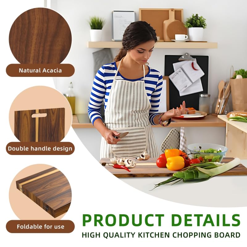 Acacia Wood Boards - Extra Large Charcuterie Board, Oversized 36 x 12 Inch Wood Serving Platter with Handles, Foldable Long Wooden Tray for Parties, Grazing & Appetizers