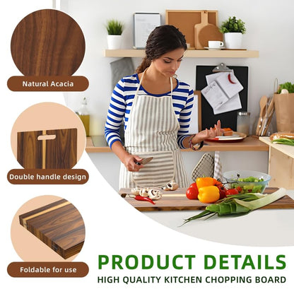 Acacia Wood Boards - Extra Large Charcuterie Board, Oversized 36 x 12 Inch Wood Serving Platter with Handles, Foldable Long Wooden Tray for Parties, Grazing & Appetizers