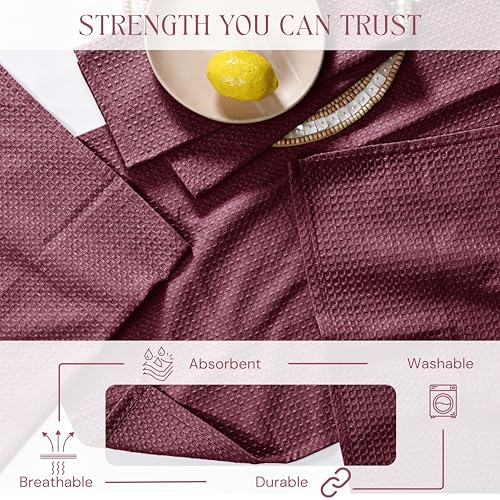 Burgundy Waffle Kitchen Dish Towels, 100% Cotton, Quick Dry, Super Absorbent, Soft, 16x26 Inches – Ideal for Dish Drying, Bar, Hand Wipe, Cleaning, and Everyday Use, 12 Pack, Maroon