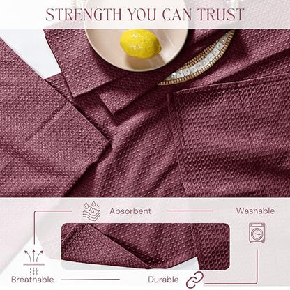Burgundy Waffle Kitchen Dish Towels, 100% Cotton, Quick Dry, Super Absorbent, Soft, 16x26 Inches – Ideal for Dish Drying, Bar, Hand Wipe, Cleaning, and Everyday Use, 12 Pack, Maroon