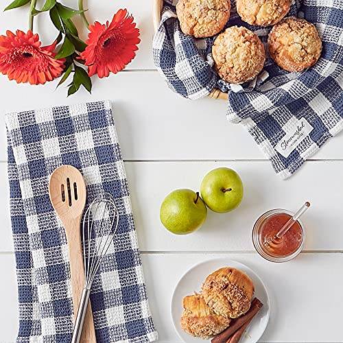 DII Washed Waffle Weave Collection, Dishtowel Set, 18x28, Denim Check, 2 Piece - color: Denim Check