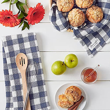 DII Washed Waffle Weave Collection, Dishtowel Set, 18x28, Denim Check, 2 Piece - color: Denim Check