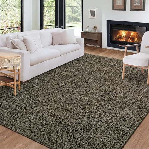 ROYHOME Washable Area Rug Print Braided Area Rugs for Entryway | Stain Resistant Non-Slip Floor Carpet Farmhouse Solid Printed Textured Floor Cover for Dining Bedroom, Brown, 3' x 5' - color: Brown, size: 3' x 5' (Rectangular)