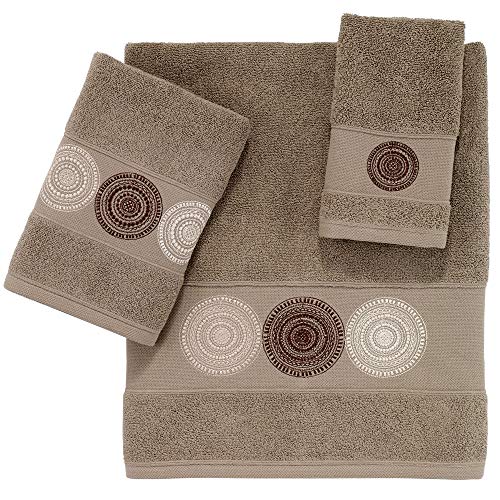 Marina Decoration Premium Luxury Decor Ultra Soft 100% Cotton Embroidered Bathroom Modern 3 Piece Towel Set, White Dark Brown Circles with Taupe Base Pattern - color: Circles With Taupe Base