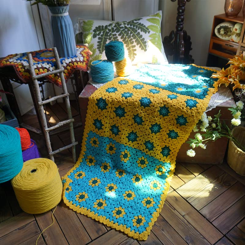 Handmade Granny Square Crochet Throw Blanket for Couch, 100% Acrylic Fiber, 50x19 Inch - Cozy Decorative Blanket for Couch, Sofa, Travel - All Seasons Suitable for Women, Men