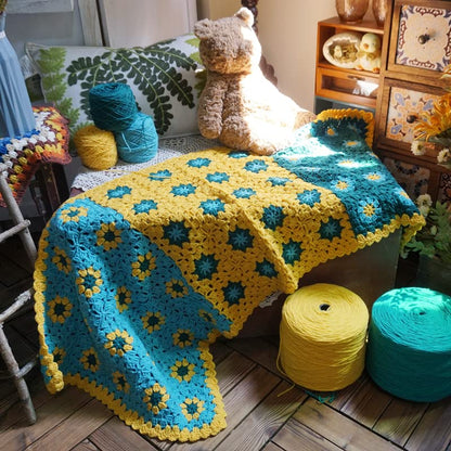 Handmade Granny Square Crochet Throw Blanket for Couch, 100% Acrylic Fiber, 50x19 Inch - Cozy Decorative Blanket for Couch, Sofa, Travel - All Seasons Suitable for Women, Men