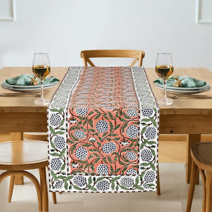 Dark Salmon Hand Block Print 100% Cotton Table Runner 16x106 Inch | Perfect for dining tables, buffets and celebrations, reusable, machine washable, Decorative Everyday Use, indoor & outdoor.